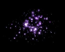 Purple luminous points and stardust. Purple glittering dots, particles, stars magic sparks. Glow flare light effect, particles on dark background. vector