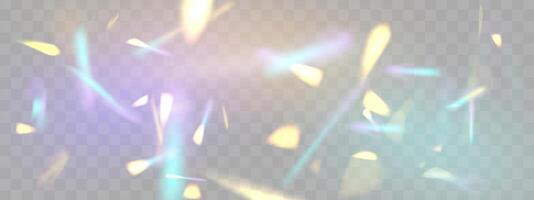 Blurred rainbow refraction overlay effect. Light lens prism effect on background. Holographic reflection, crystal flare leak overlay. abstract illustration. vector