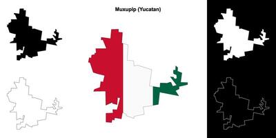 Muxupip municipality, Yucatan outline map set vector