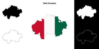 Tekit municipality, Yucatan outline map set vector