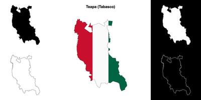 Teapa municipality, Tabasco outline map set vector