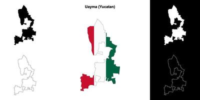 Uayma municipality, Yucatan outline map set vector