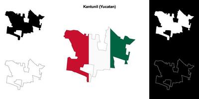 Kantunil municipality, Yucatan outline map set vector