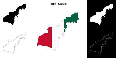 Tekom municipality, Yucatan outline map set vector