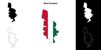 Baca municipality, Yucatan outline map set vector