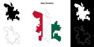 Seye municipality, Yucatan outline map set vector