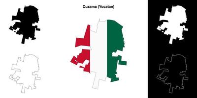 Cuzama municipality, Yucatan outline map set vector