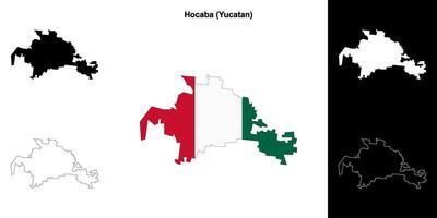 Hocaba municipality, Yucatan outline map set vector