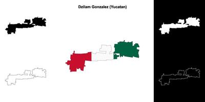 Dzilam Gonzalez municipality, Yucatan outline map set vector