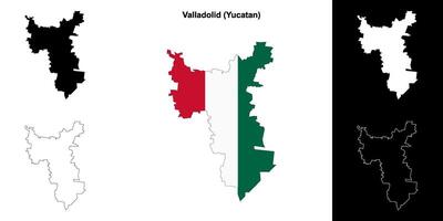 Valladolid municipality, Yucatan outline map set vector