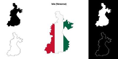 Isla municipality, Veracruz outline map set vector