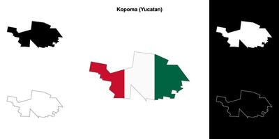 Kopoma municipality, Yucatan outline map set vector