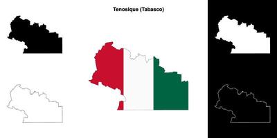 Tenosique municipality, Tabasco outline map set vector