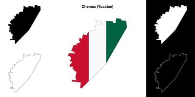 Chemax municipality, Yucatan outline map set vector