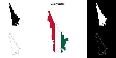 Ucu municipality, Yucatan outline map set vector