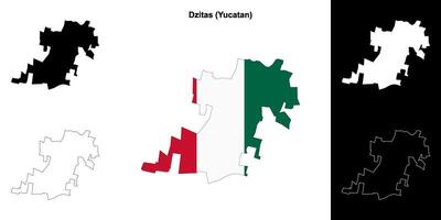 Dzitas municipality, Yucatan outline map set vector