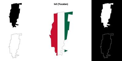 Ixil municipality, Yucatan outline map set vector