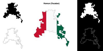 Homun municipality, Yucatan outline map set vector