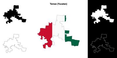 Temax municipality, Yucatan outline map set vector