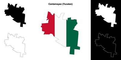 Cantamayec municipality, Yucatan outline map set vector
