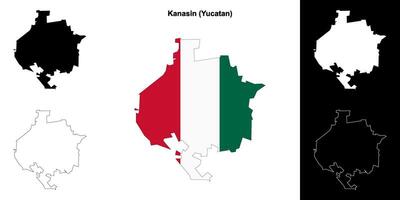 Kanasin municipality, Yucatan outline map set vector