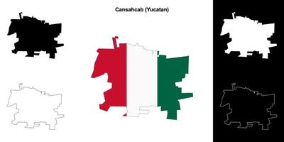 Cansahcab municipality, Yucatan outline map set vector