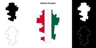 Bokoba municipality, Yucatan outline map set vector