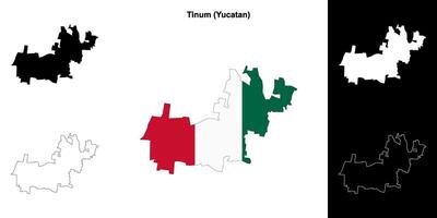Tinum municipality, Yucatan outline map set vector