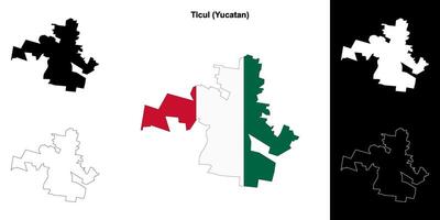 Ticul municipality, Yucatan outline map set vector