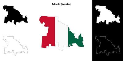 Tekanto municipality, Yucatan outline map set vector