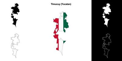 Timucuy municipality, Yucatan outline map set vector