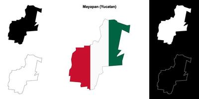Mayapan municipality, Yucatan outline map set vector