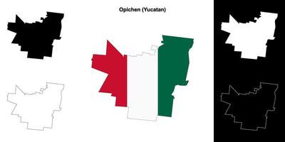 Opichen municipality, Yucatan outline map set vector