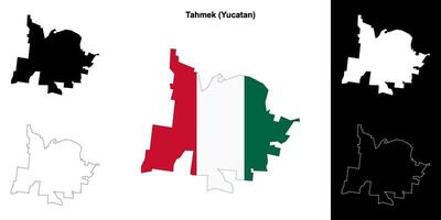 Tahmek municipality, Yucatan outline map set vector