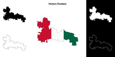 Hoctun municipality, Yucatan outline map set vector