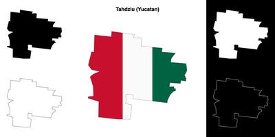 Tahdziu municipality, Yucatan outline map set vector