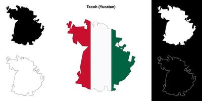 Tecoh municipality, Yucatan outline map set vector