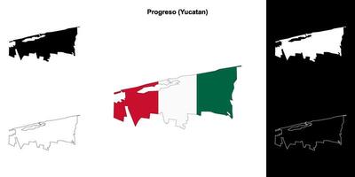Progreso municipality, Yucatan outline map set vector