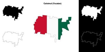 Calotmul municipality, Yucatan outline map set vector