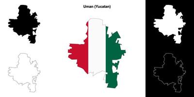Uman municipality, Yucatan outline map set vector