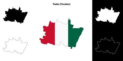 Teabo municipality, Yucatan outline map set vector
