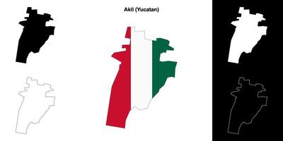 Akil municipality, Yucatan outline map set vector