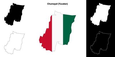 Chumayel municipality, Yucatan outline map set vector