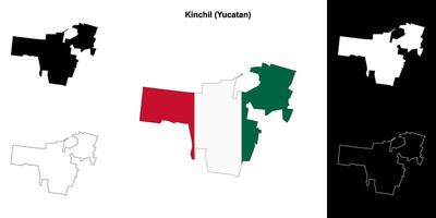 Kinchil municipality, Yucatan outline map set vector