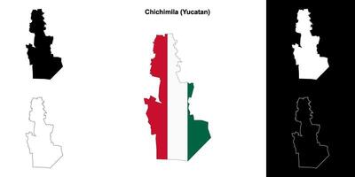 Chichimila municipality, Yucatan outline map set vector