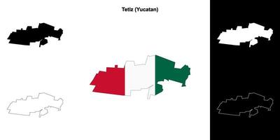Tetiz municipality, Yucatan outline map set vector
