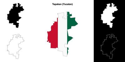 Tepakan municipality, Yucatan outline map set vector