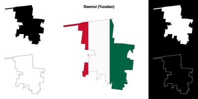 Dzemul municipality, Yucatan outline map set vector