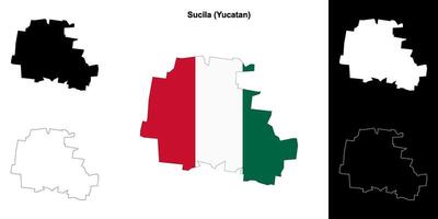 Sucila municipality, Yucatan outline map set vector