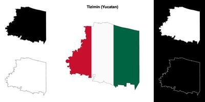 Tizimin municipality, Yucatan outline map set vector